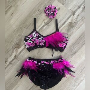 Black and Pink Feathered Dance Costume